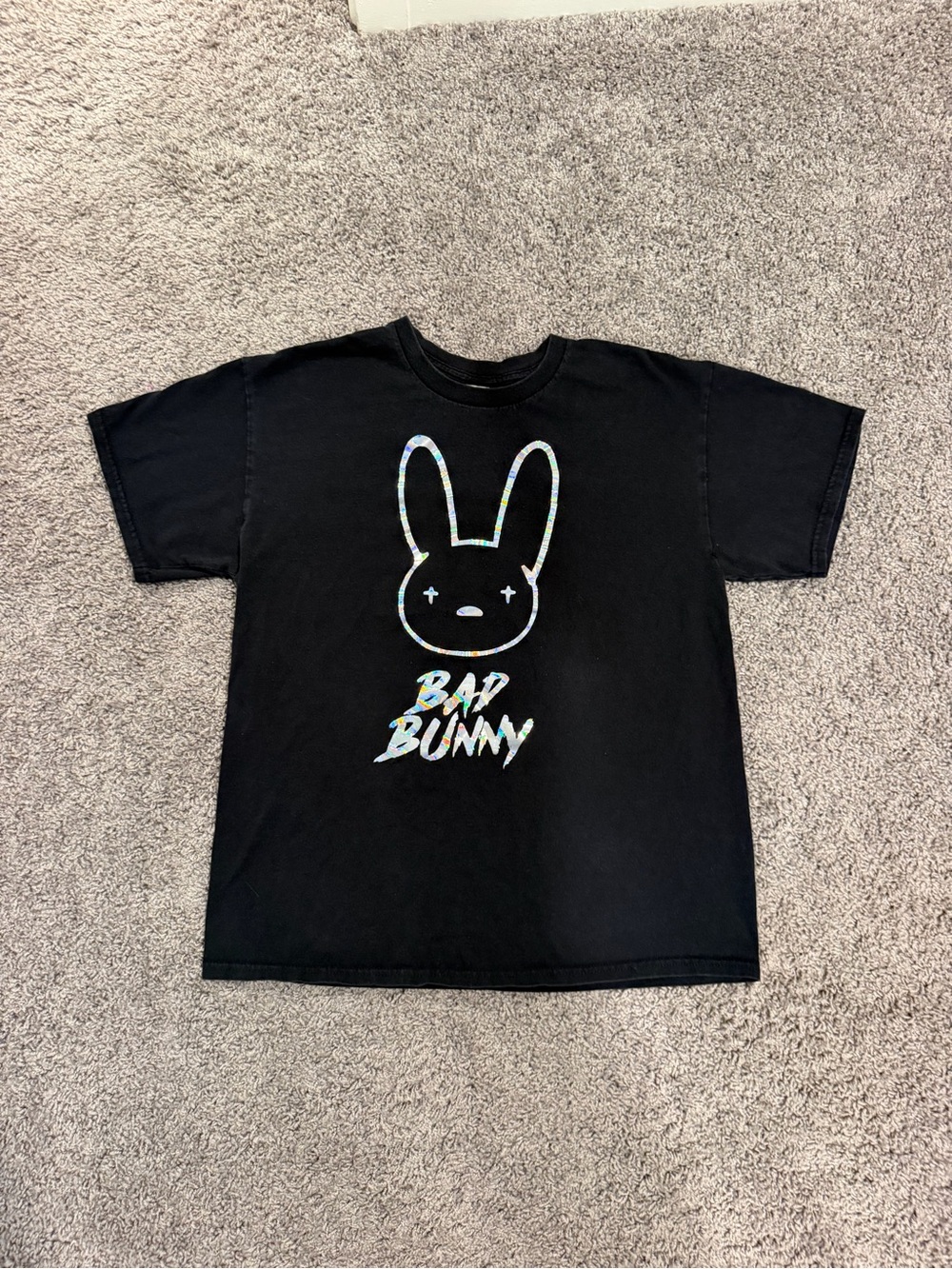 Bad Bunny Black Holographic Graphic Tee Size L